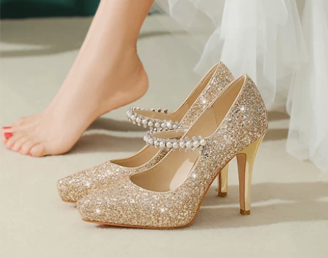 ?法式婚鞋禾秀婚纱两穿新娘鞋防水台高跟鞋女...