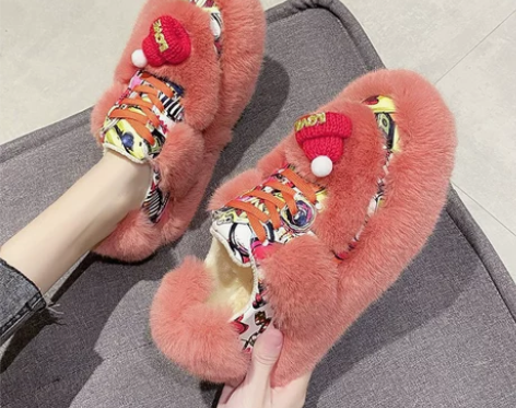 网红毛毛鞋子超火秋冬季新款百搭加绒单鞋女外...