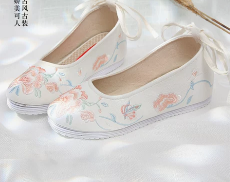 单鞋古风汉服鞋子女内增高圆头绣花鞋中国风布鞋
