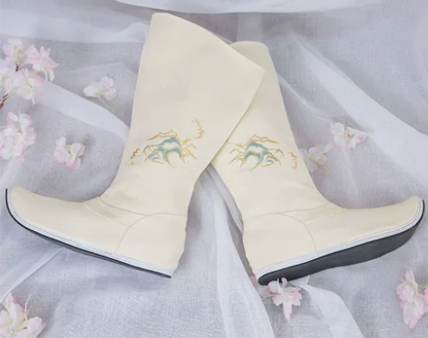 ?如梦霓裳汉服饰品复古翘头尖头皂靴官靴玉珂...