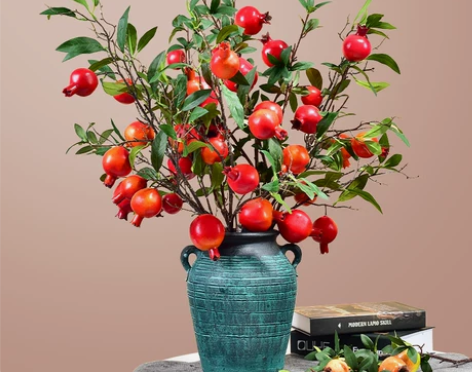 仿真石榴果实树枝装饰客厅摆设餐桌假花柿子干...