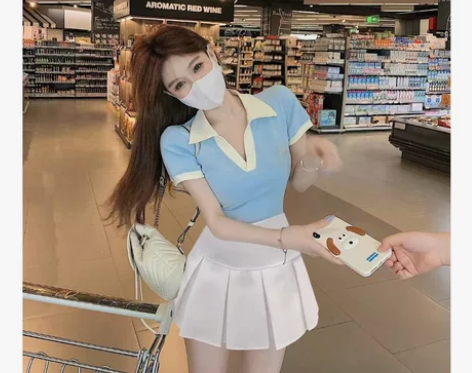 网球运动套装女夏季撞色polo衫百褶裙两件...
