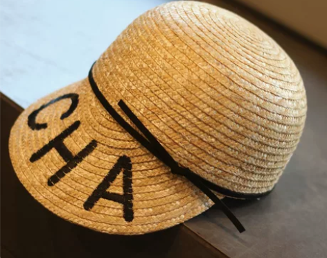 小香风麦杆棒球帽CHA刺绣马术鸭舌帽时尚潮...