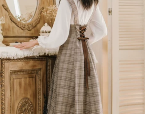 民国风女装背带裙女秋冬 大学生穿搭长裙 学...