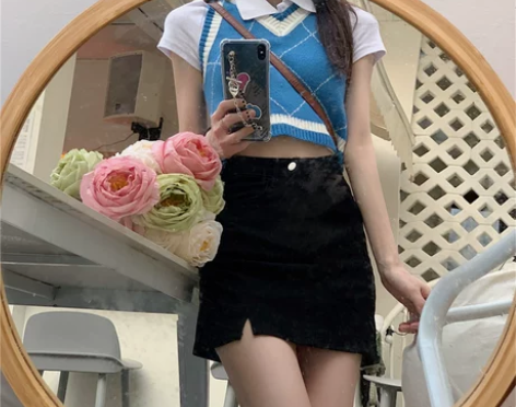 设计感开叉牛仔裙半身裙女夏季2021年新款...
