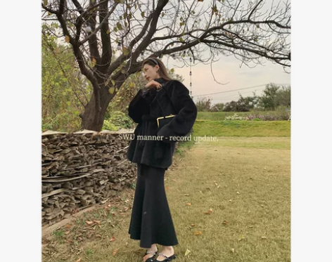 绝美裙摆2色针织温柔风修身显瘦包臀鱼尾裙保...