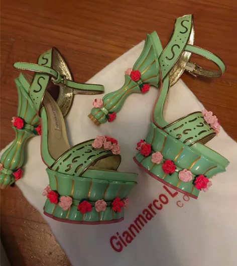 全新绿色36码 意大利立体花盆蛋糕公主鞋。...