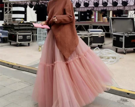 2021春夏三层网纱半身裙女高腰显瘦网纱中...