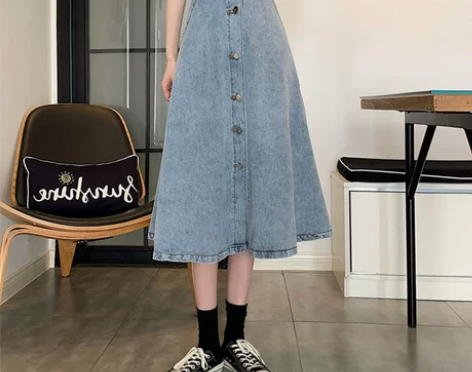 牛仔半身裙大摆伞裙小个子高腰A字裙女夏季薄...