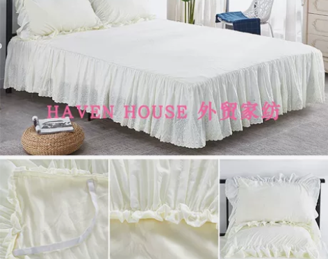 公主风床罩单件防滑镂空绣花白色床罩裙公主床...
