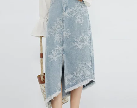 美洋MEIYANG现货花雕牛仔半身裙 立体...