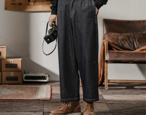 秋冬美式复古高端重磅原色牛仔裤男直筒宽松原...