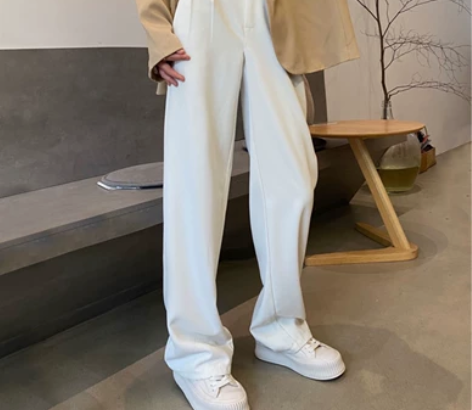 白色阔腿裤女春秋高腰垂坠感拖地裤子显瘦质感...