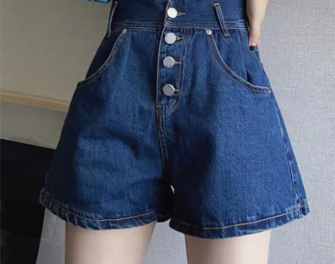 2022年新款蓝色牛仔短裤女夏薄款高腰显瘦...
