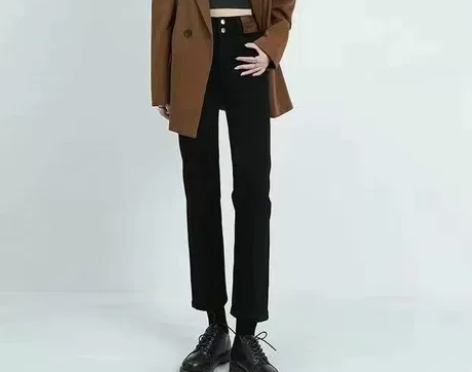 高腰直筒牛仔裤女2022秋季黑色新款百搭显...