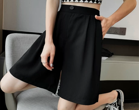 短裤女高腰显瘦垂坠感休闲百搭a字直筒阔腿西...
