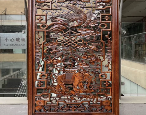 东阳木雕挂件福字吉祥如意大象玄关竖屏装饰画...
