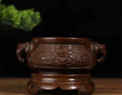 纯铜复古铜香炉家用室内供奉炉吉祥如意金莲炉...