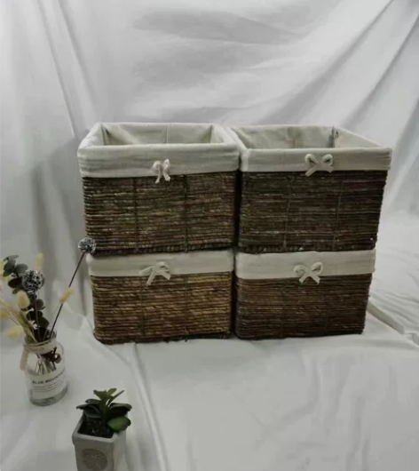 出口草编正方形加高编织筐批发价25一个四件...