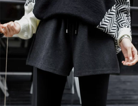 JHXC 基础款高腰a字抽绳格子毛呢短裤女...