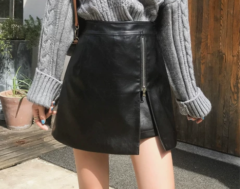 白色皮短裤裙女秋冬2021年新款女网红in...