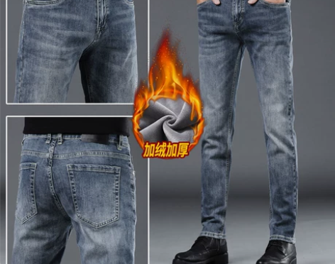 牛仔裤男 牛仔裤子香港潮牌蓝灰色男士加绒秋...