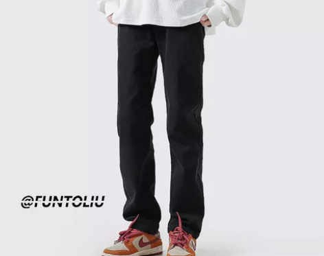 男士牛仔裤秋冬季加绒加厚美式高街宽松直筒修...