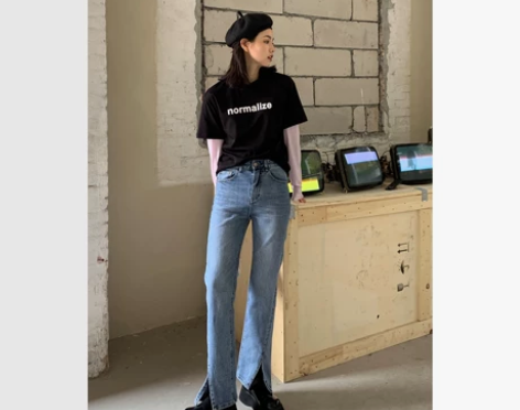 SEEKSIMPLE 热夏神裤~开叉牛仔裤...