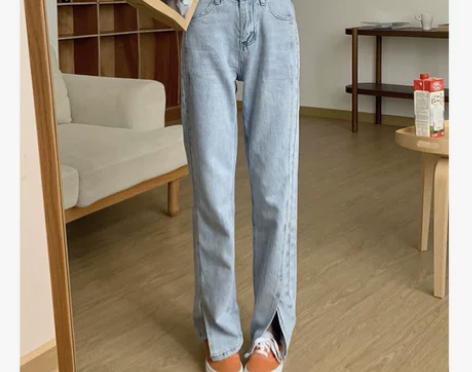 2022年新款夏天薄款小个子宽松直筒高腰阔...