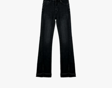 ?设计感黑色裤子开叉微喇叭裤秋冬季女高腰显...