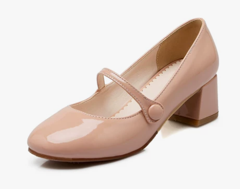 春季新款单鞋粗跟中跟鞋复古玛丽珍鞋漆皮扣带...