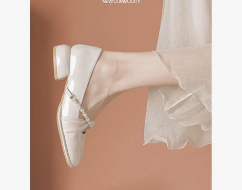 法式玛丽珍鞋女粗跟2023春夏新款中跟温柔...