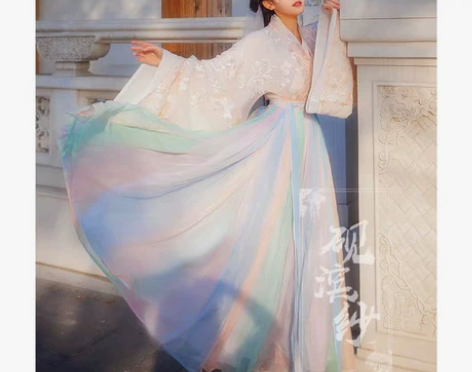 【砚滨纱】汉服绣花七彩魏晋风交领襦裙-霓裳...