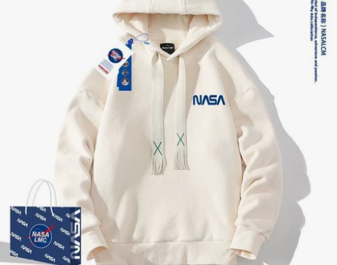 NASA潮牌羊羔绒连帽卫衣男士春秋冬季摇粒...