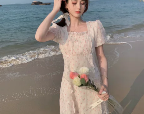 法式森系复古温柔韩风chic碎花桔梗初恋小...