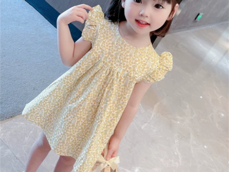 森林系女童飞飞袖背后织带连衣裙2021夏季...