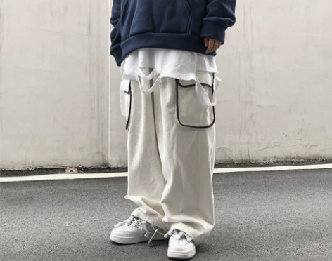 秋冬灯芯绒阔腿裤情侣潮流宽松条绒拖地ins...