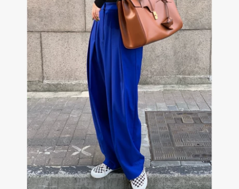 ttssvintage 克莱因蓝西装裤女高...