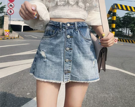 网红破洞牛仔短裤女夏季裙裤高腰百搭宽松ce...