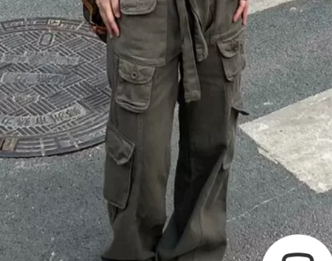 美式ins复古工装牛仔裤女潮牌高街口袋设计...