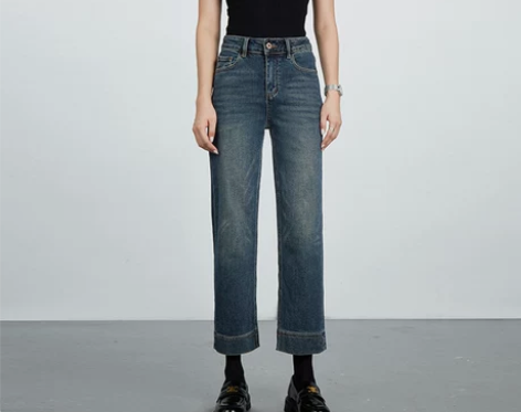 【狂欢价】言装法式复古直筒牛仔裤女宽松阔腿...