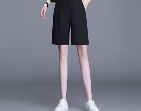 西装短裤女夏季薄款宽松休闲阔腿高腰直筒a字...