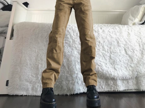 ROCKMORE美式嬉皮风卡其色直筒工装裤...