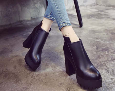 裸靴秋冬季2022新款高跟鞋粗跟防水台棉鞋...