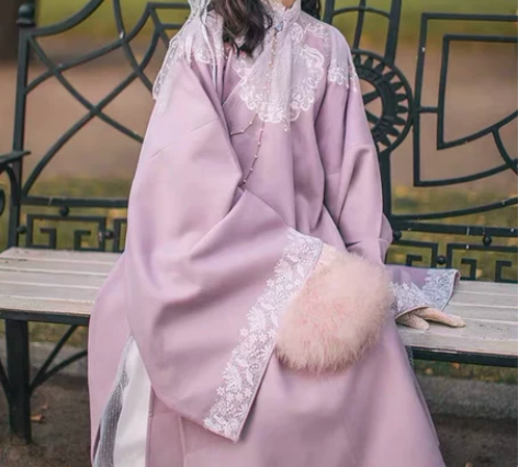 【科幻】汉尚华莲正品海棠汉服女竖领长衫蕾丝...