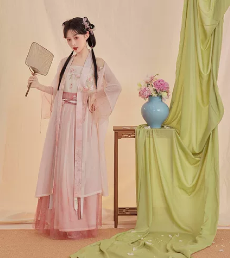 七月夕宋制汉服 蜜桃初夏 绣花吊带对襟长衫...