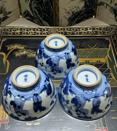 日本回流，湖东烧，永乐年制，青花杯，人物图...