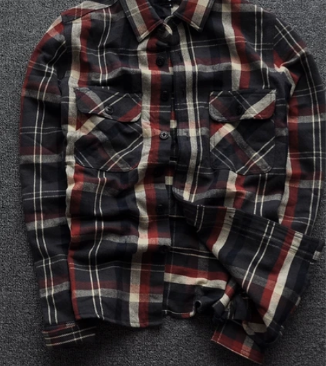 浓郁英伦复古风加厚保暖苏格兰格子衬衣衬衫男...