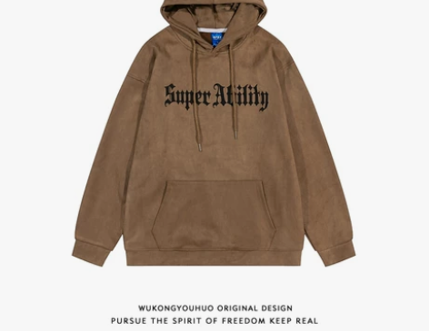 悟空有货美式街头麂皮绒印花连帽卫衣男潮牌嘻...