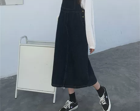牛仔背带裙女春秋装新款宽松韩版小个子气质连...